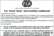 FIA напомнит гонщикам о запрещённых препаратах
